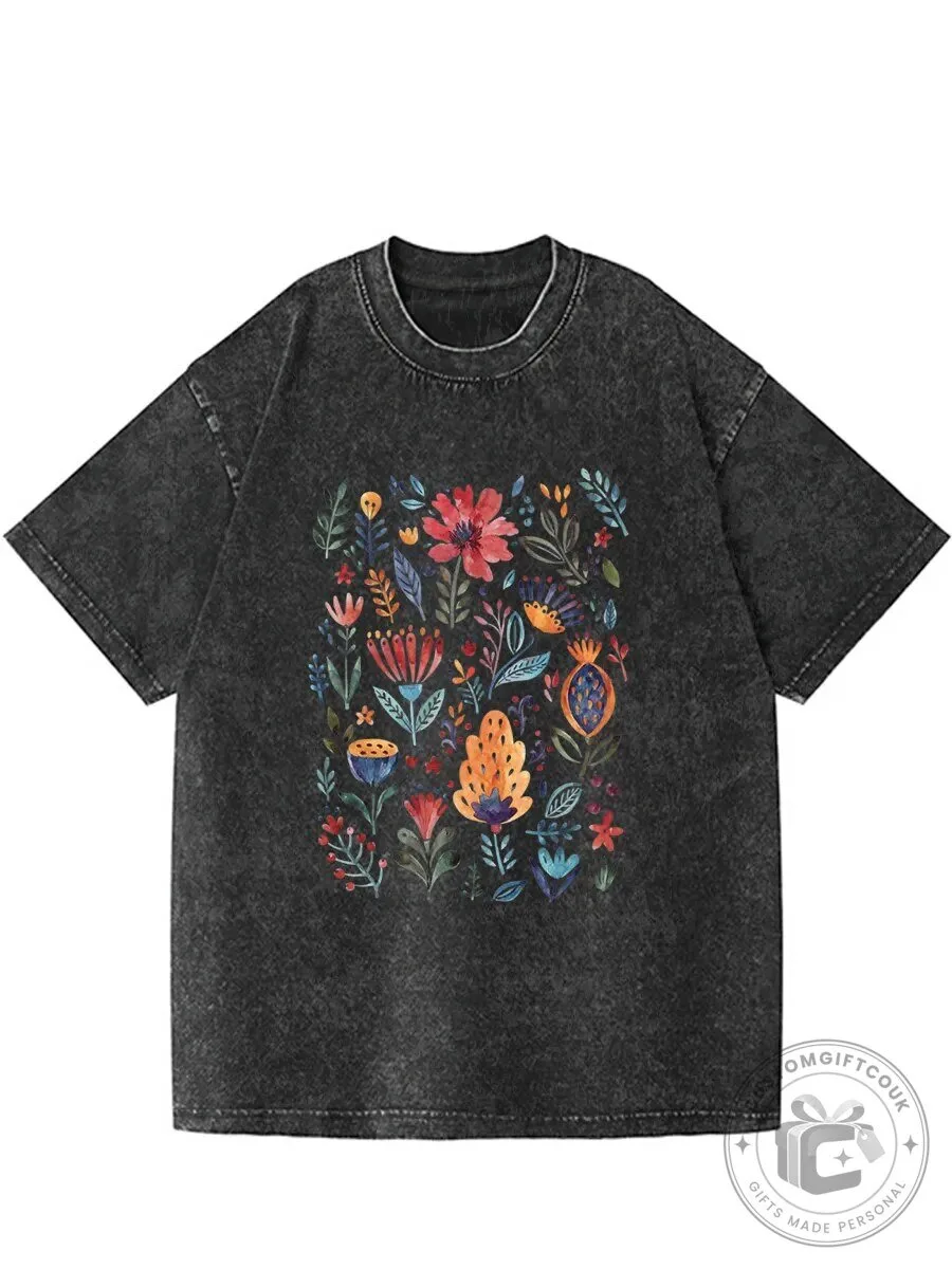 Vintage Wildflower Washed Black Graphic T-Shirt